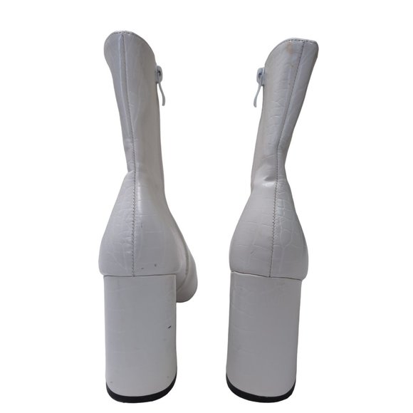 Nasty Gal Ankle Boots Booties Womens 6 White Croc Chunky Heel Pointed Toe - Picture 5 of 10